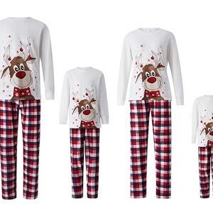 Kids Reindeer Pajama Set - White and Red